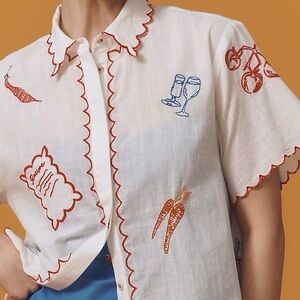 ISO Maeve Embroidered Icon Buttondown Surf Shirt, Size M